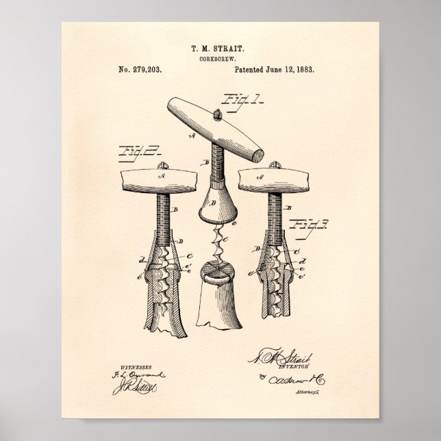 Pôster Corkscrew 1883 Patent Art - Old Peper (Frente)