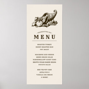 Poster Corno da Abundância   Menu do Jantar de Ação de Gr