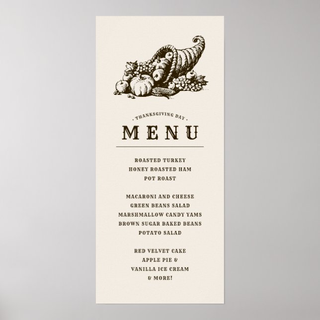 Poster Corno da Abundância | Menu do Jantar de Ação de Gr (Frente)
