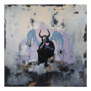 Pôster Cornos do crânio Magical Witchy AI Art Semi Gloss