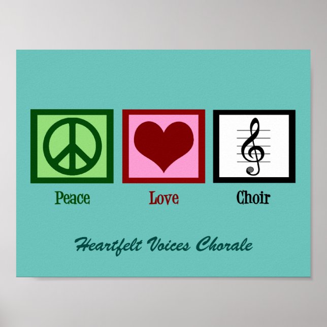 Pôster Coro Cute Paz Amor Personalizado Verde Turquesa (Frente)