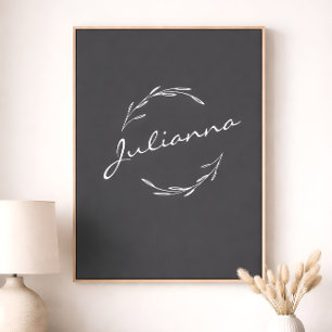 Poster Coroa Botânica Elegante em Cinzas Personalizada