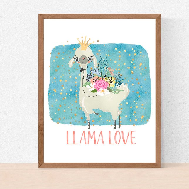 Poster Coroa de Amor de Lhama Aquarela Fofa Kawaii Adoráv (Criador carregado)