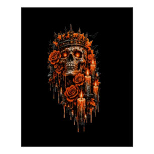 Pôster Coroa de Caveira Gótica Halloween Rosas Sombrias A