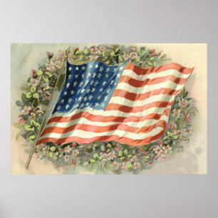 Pôster Coroa de Flores da Bandeira dos EUA Dia da Memória