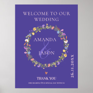 Poster Coroa de Flores Silvestres Florais Bem-vindo ao No
