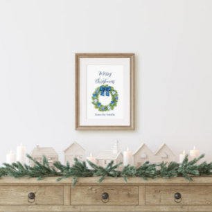 Poster Coroa de Natal Azul e Branco em Estilo Chinoiserie