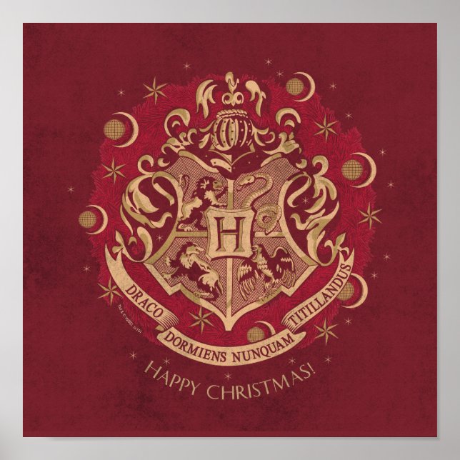 Poster Coroa de Natal com Brasão de HOGWARTS™ Vermelho (Frente)