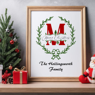 Poster Coroa de Natal com Monograma Personalizável