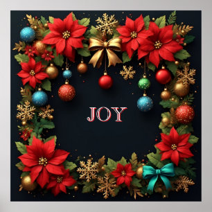 Poster Coroa de Natal com Poinsettias