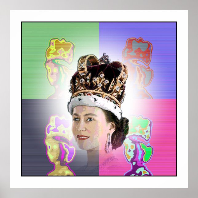 Pôster Coroa de pop Art para Elizabeth II (Frente)