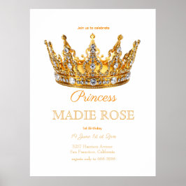 Poster Coroa de Princesa Dourada Conto de Fadas Aniversár