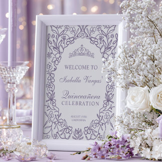 Poster Coroa de Princesa Elegante Floral Quinceanera Bem-