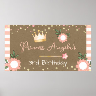 Poster Coroa de Princesa Rosa Aniversário de Menina Kraft