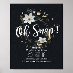 Poster Coroa Floral de Ouro Branco Sinal de Hashtag de Ca