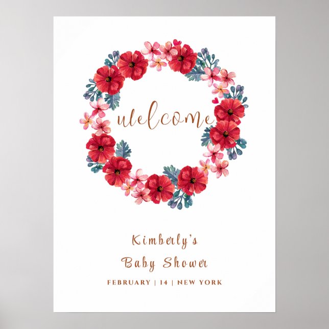 Poster Coroa Floral de Verão Bem-vindo ao Chá de Bebê (Frente)
