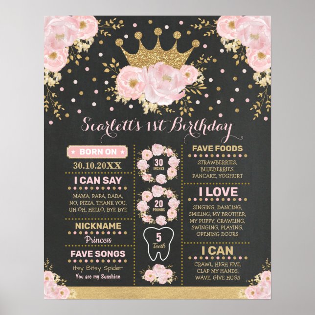 Poster Coroa Floral Rosa Bege Princesa Marco Milestone (Frente)