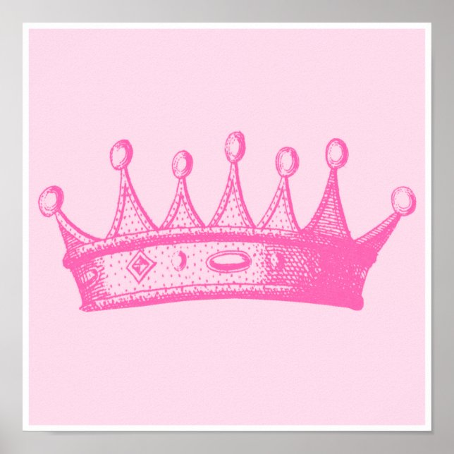 Poster Coroa princesa magenta em fundo rosa (Frente)
