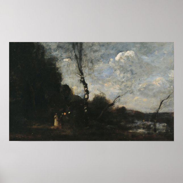 Poster Corot - Borda De Madeira Com Três Mulheres Campone (Frente)