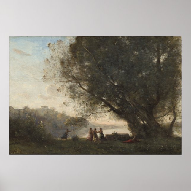 Poster Corot - Dança sob as Árvores, Margem do Lago 1865 (Frente)