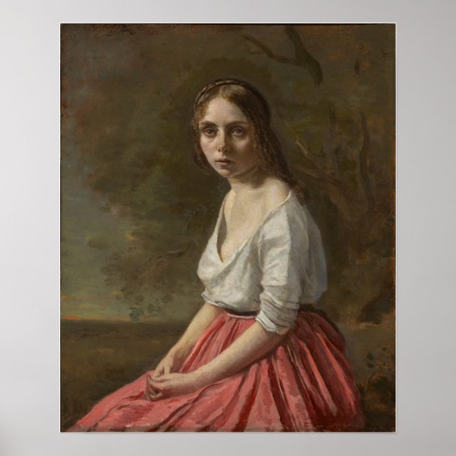 Poster Corot - Jovem Mulher Com Uma Saia Rosa 1845 (Frente)