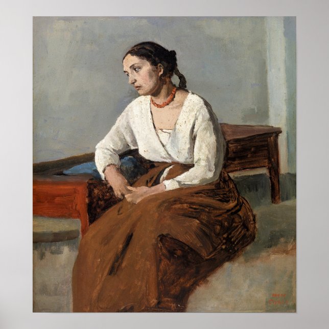 Poster Corot - Melancholy, mulher italiana (Frente)