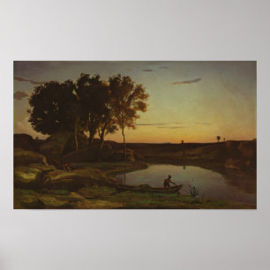 Poster Corot - Paisagem Com Lago E Barqueiro