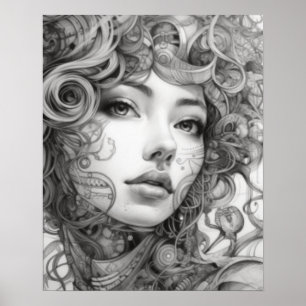 Poster Corpo da Mulher Desenhadora de Arte Lineal