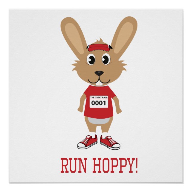 Pôster Corra Hoppy! Rabbit Runner em Vermelho (Frente)