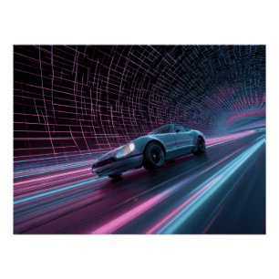 Pôster Corredor de Grade Neon em Túnel Futurista