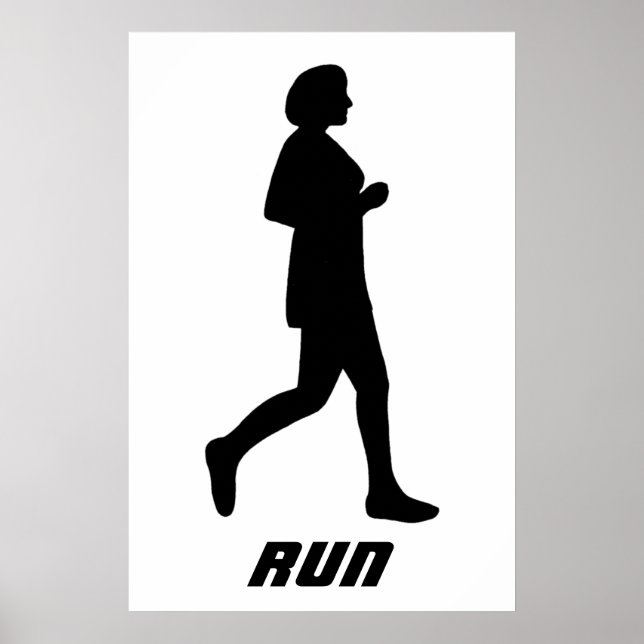 Pôster Corredora Feminina Silhueta Preta Correndo Correr (Frente)