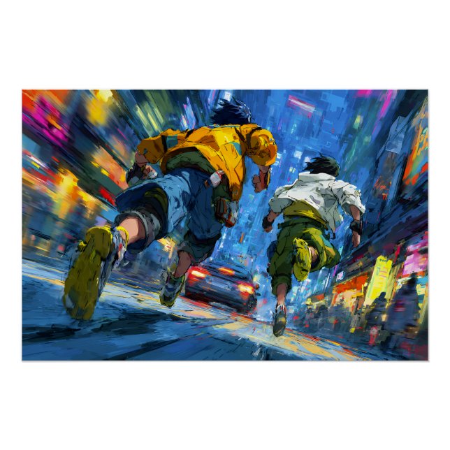 Pôster Corredores Cyberpunk Chuva Neon Ação de Perseguiçã (Frente)