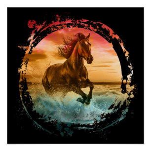 PÔSTER CORRENTE DE CAVALO NA PAISAGEM DO MAR