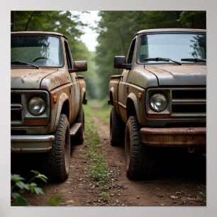 Poster Corrida de Caminhão de Vintage Lado a Lado