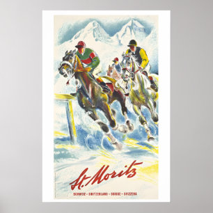 Poster Corrida de Cavalos St Moritz Suíça Esporte Vintage