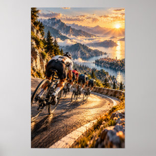 Poster Corrida de Ciclismo na Estrada da Montanha ao Pôr