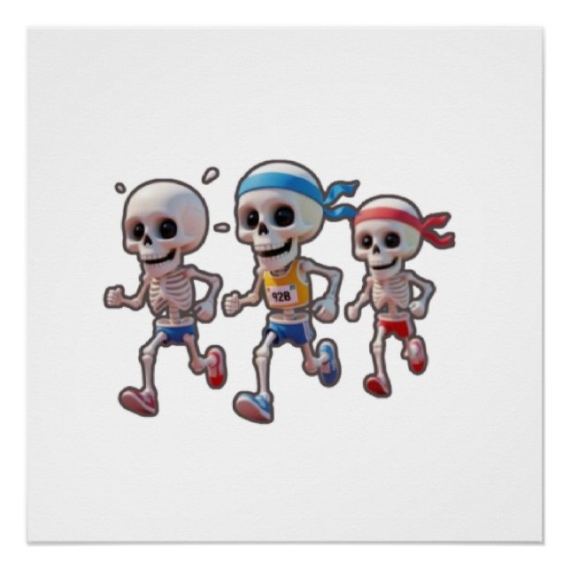 Pôster “Corrida de Esqueleto de Desenho Animado 3D • Esqu (Frente)