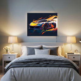 Poster Corrida de Supercarros Vibrantes Chamas Digitais