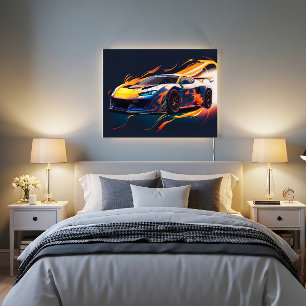 Poster Corrida de Supercarros Vibrantes Chamas Digitais