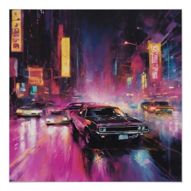 Pôster Corrida noturna em Vibrant City (Frente)