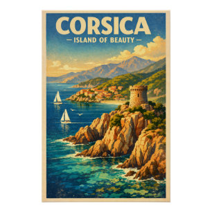 Pôster Córsega, França, numa clássica viagem retrô