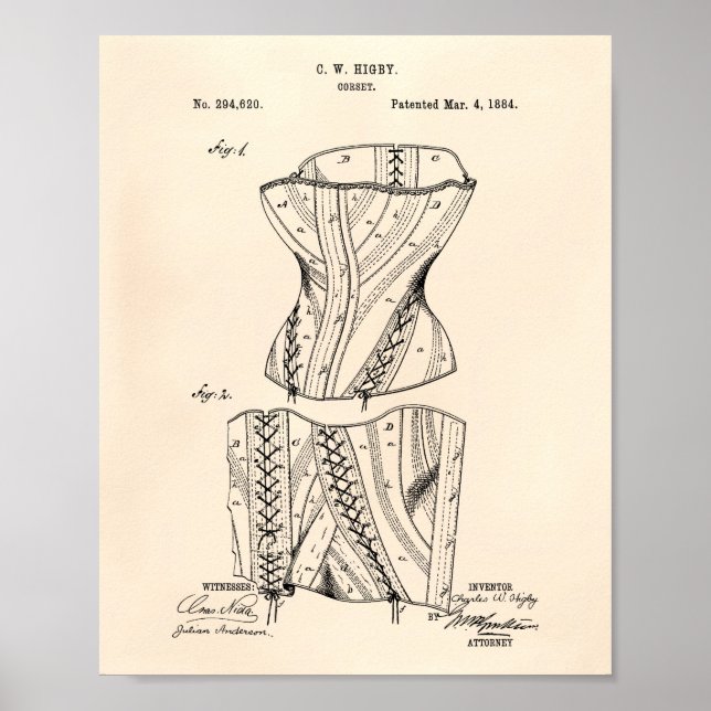 Pôster Corset 1884 Patent Art Old Peper (Frente)
