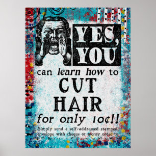 Poster Cortar Cabelo - Anúncio Da Vintagem Engraçado