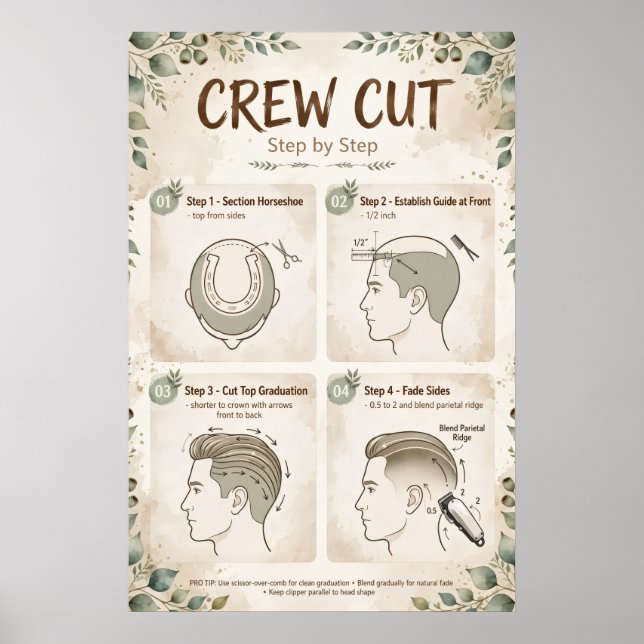 Poster Corte de Cabelo Crew Passo a Passo (Frente)