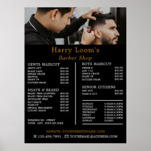 Poster Corte de Cabelo Elegante, Lista de Preços de Barbe