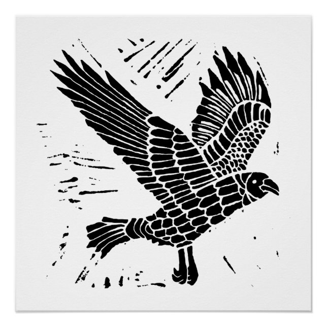 Pôster Corte de Raven Lino Voador Negro e Branco (Frente)
