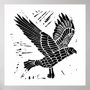 Poster Corte de Raven Lino Voador Negro e Branco