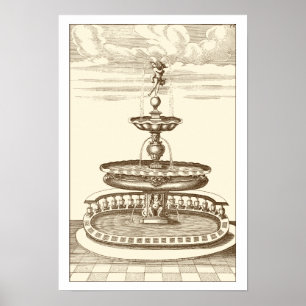 Pôster Cortiard Fountain com Cherub Ornamental
