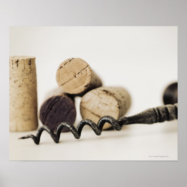 Poster Cortiça de vinho com saca-rolhas (Frente)
