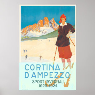 Poster Cortina d'Ampezzo Itália Esqui Alpes Montanhas